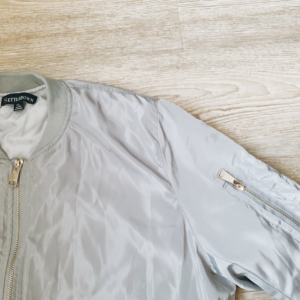 Silver Grey Oversized Bomber Jacket - image 2